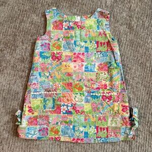 Lilly Pulitzer Toddler Girls Patchwork Print Shift Dress Size 2 Travel Stamps
